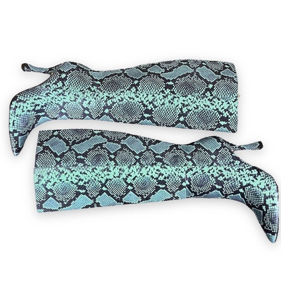 Gianni Bini Lennoxe Snake Print Leather Tall 4" Heel Black Teal Boots 6.5 NWT - Picture 5 of 13